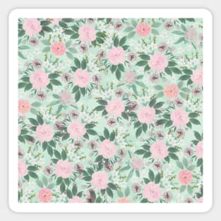 Elegant Green Pink Floral Watercolor Painting Sticker